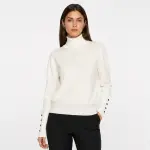 Button Cuff Turtleneck Knit Top
